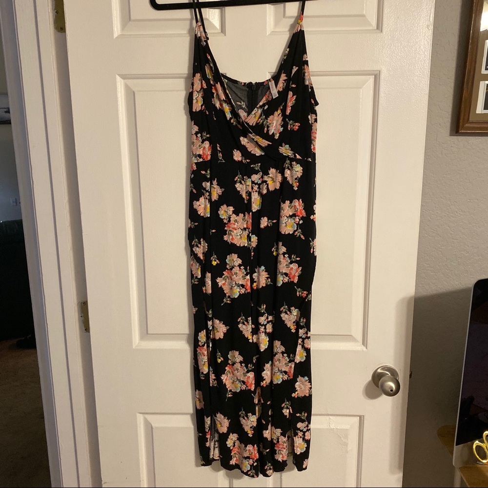 Split Leg Black Floral Romper Jumpsuit Size L